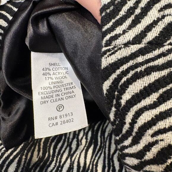 Tracy Reese Women's Blazer Animal Print Zebra Black & White Petite EUC - Picture 4 of 7